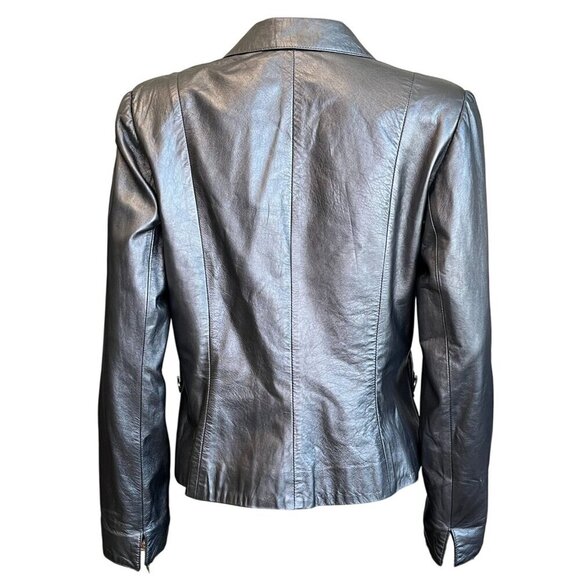 🖤 Bella Pelle Metallic Silver Leather Blazer Jacket | Size M | Made in USA - Picture 3 of 11